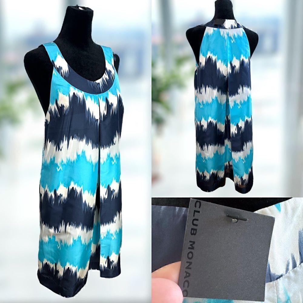 NWT CLUB MONACO 100% Silk Retro Shift Midi Dress Size 8